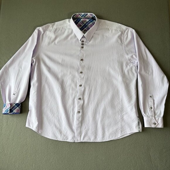 Au Noir Mens Shirts Button Up Long Sleeve Flip Cuff Plaid Light Purple Sz 8/3XL - Picture 1 of 16
